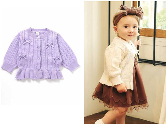 日本童裝 apres les cours 針織緞帶外套 70-80cm 女童款 秋季 初生嬰兒 OUTERWEAR 聖誕紅/新年紅