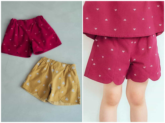 日本童裝 apres les cours 刺繡圖案短褲 80-140cm 女童款 夏季 PANTS 聖誕紅/新年紅