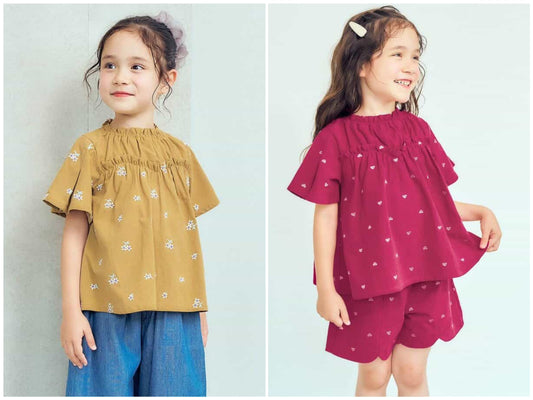 日本童裝 apres les cours 刺繡圖案上衣 80-140cm 女童款 夏季 TOPS 聖誕紅/新年紅
