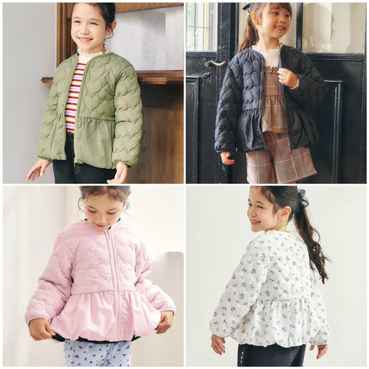 日本童裝 apres les cours 心型絎縫夾棉荷葉邊燈籠袖外套 80-140cm 女童款 秋季 (適合初秋、香港平均溫度、寒冷天氣）OUTERWEAR 【日本預售：2026年9月下旬】