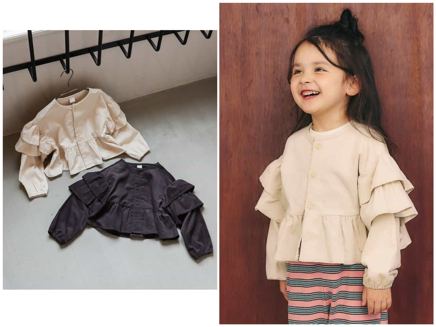 日本童裝 apres les cours 荷葉邊燈芯絨上衣外套 80-130cm 女童款 秋季 OUTERWEAR TOPS