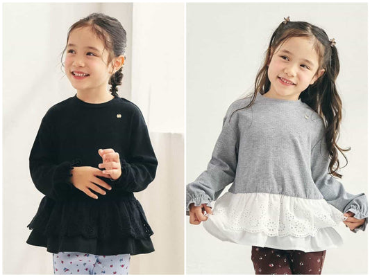 日本童裝 apres les cours 蕾絲荷葉邊羅紋上衣 80-140cm 女童款 秋季 TOPS