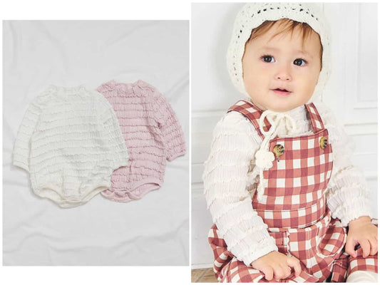 日本童裝 apres les cours 荷葉邊提花連衣 70-80cm 女童款 初生嬰兒 秋季 Jumpsuit