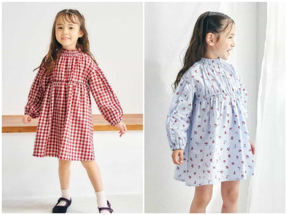 日本童裝 apres les cours 荷葉袖邊連身裙 80-140cm 女童款 秋季 DRESSES 聖誕紅/新年紅