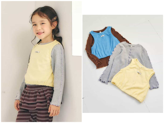 日本童裝 apres les cours 羅紋背心及上衣兩件套裝 90-140cm 女童款 秋季 TOPS