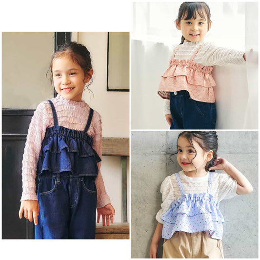 日本童裝 apres les cours 牛仔提花吊帶衫 90-140cm 女童款 秋季 TOPS
