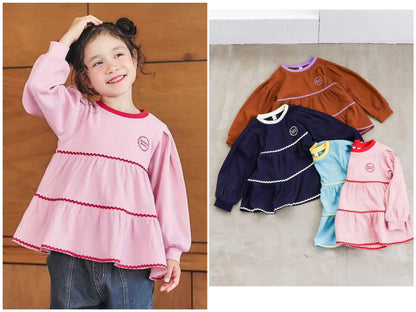 日本童裝 apres les cours 華夫格層疊波浪線上衣 80-140cm 女童款 秋季 TOPS