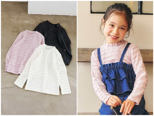 日本童裝 apres les cours 荷葉邊提花上衣 80-140cm 女童款 秋季 TOPS