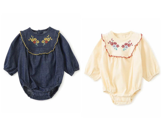 日本童裝 apres les cours 十字繡連衣 70-80cm 女童款 初生嬰兒 秋季 Jumpsuit