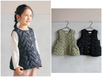 日本童裝 apres les cours 心型絎縫荷葉邊夾棉背心外套 80-140cm 女童款 秋季 OUTERWEAR