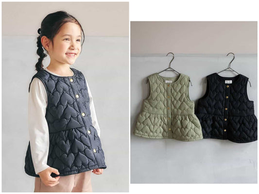 日本童裝 apres les cours 心型絎縫荷葉邊夾棉背心外套 80-140cm 女童款 秋季 OUTERWEAR