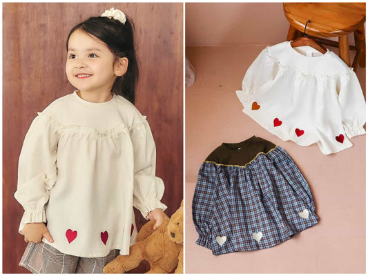 日本童裝 apres les cours 羅紋心型刺繡上衣 90-140cm 女童款 秋季 TOPS