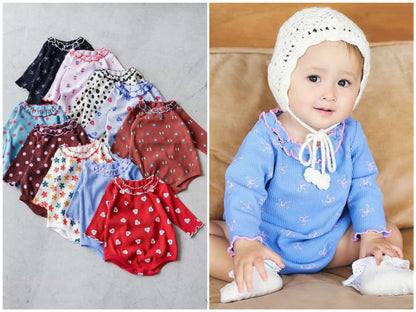 日本童裝 apres les cours 華夫格紋混色領連衣 70-80cm 女童款 初生嬰兒 秋季 Jumpsuit 聖誕紅/新年紅