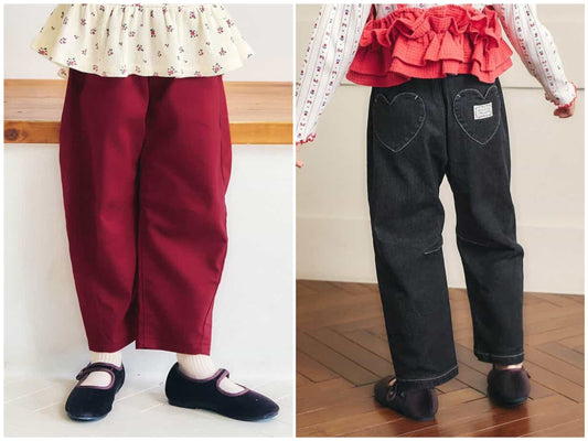 日本童裝 apres les cours 心型口袋長褲 80-140cm 女童款 秋季 PANTS 聖誕紅/新年紅