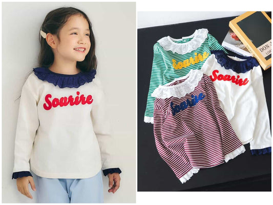 日本童裝 apres les cours 蕾絲領袖口上衣 80-140cm 女童款 秋季 TOPS