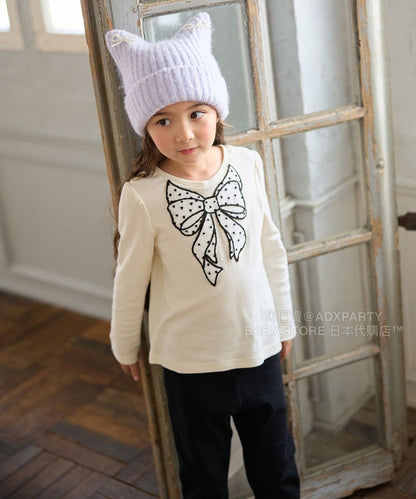 日本童裝 aF#a325 圓點蝴蝶結上衣 110-160cm 女童款 秋季 TOPS