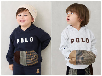 日本童裝 pe#main x POLO 格仔口袋衛衣 80-130cm 男童款 秋季 TOPS