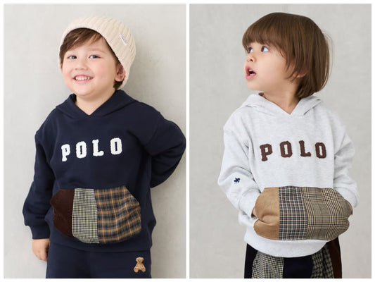 日本童裝 pe#main x POLO 格仔口袋衛衣 80-130cm 男童款 秋季 TOPS