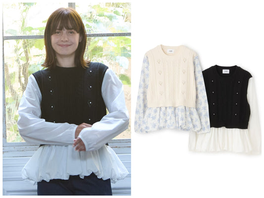 日本童裝 pe#main 假兩件泡泡上衣 Free Size 親子裝 大人款 秋季 TOPS