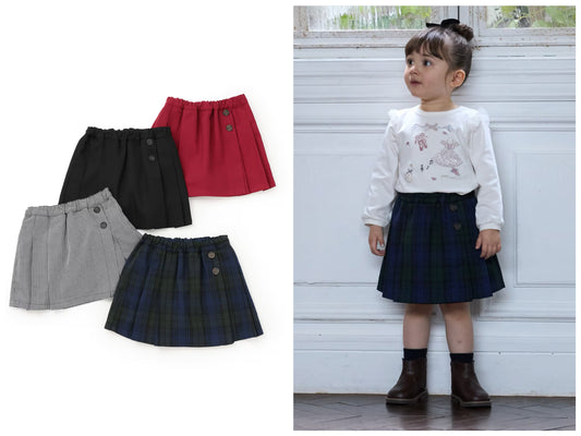 日本童裝 pe#main 百摺短裙 80-130cm 親子裝 女童款 秋季 SKIRTS 聖誕紅/新年紅 