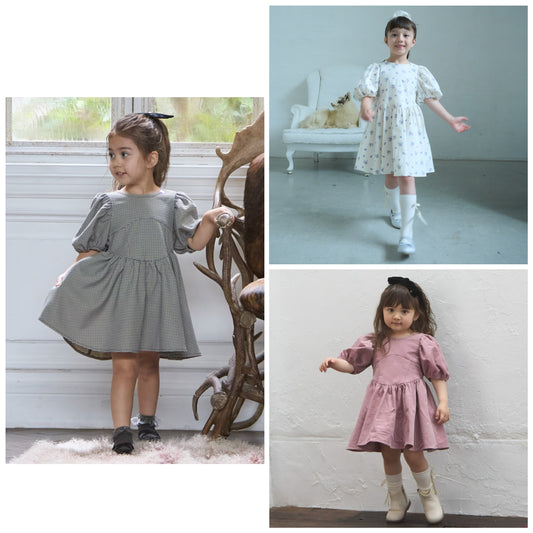 日本童裝 pe#main 泡泡袖連身裙 80-130cm 親子裝 女童款 秋季 DRESSES