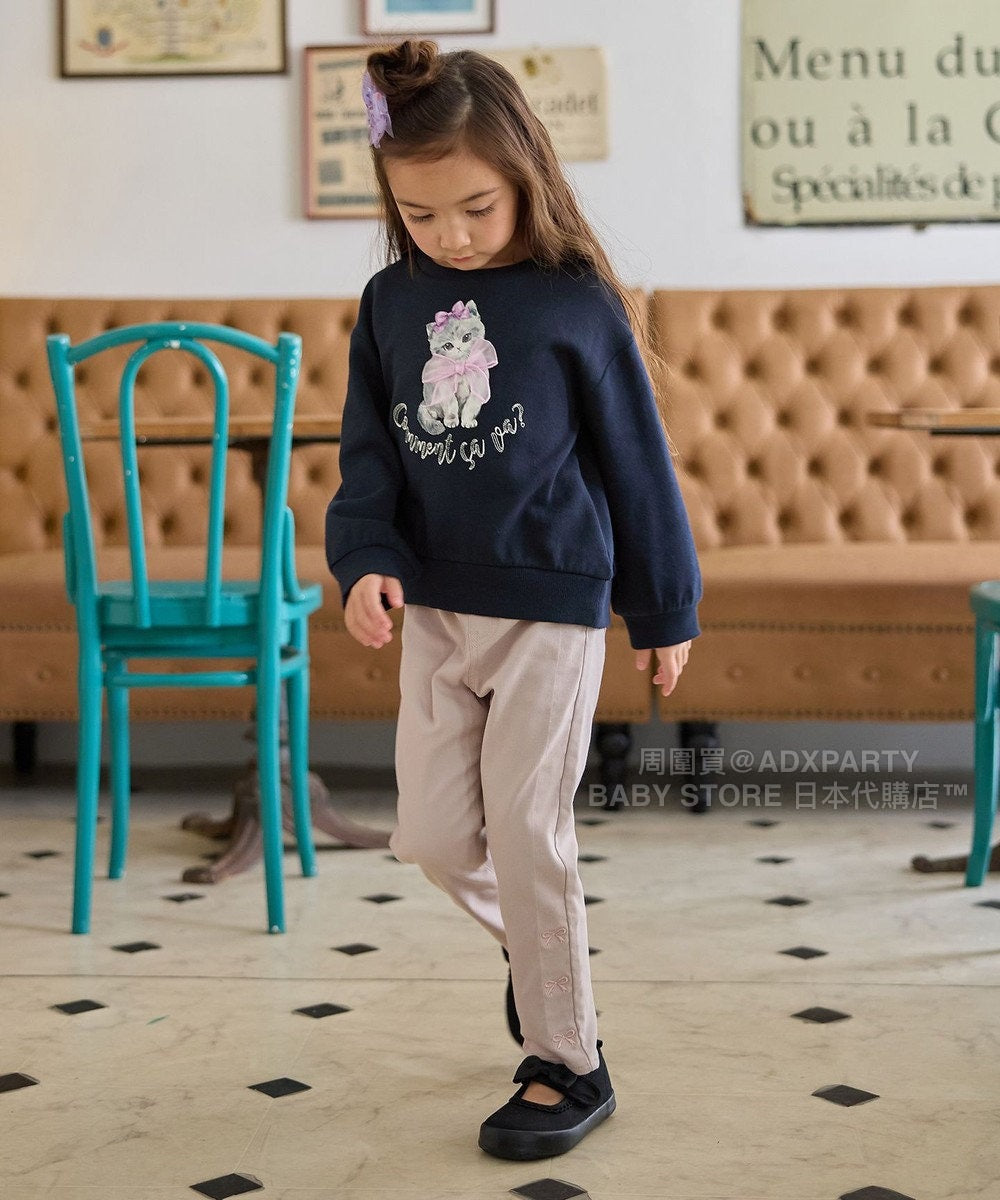 日本童裝 aF#a325 絲帶貓咪衛衣 100-160cm 女童款 秋季 TOPS