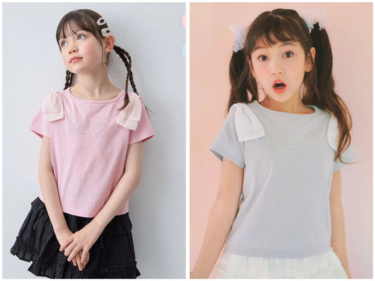 日本童裝 aF#a325 蝴蝶結肩袖上衣 110-160cm 女童款 夏季 TOPS