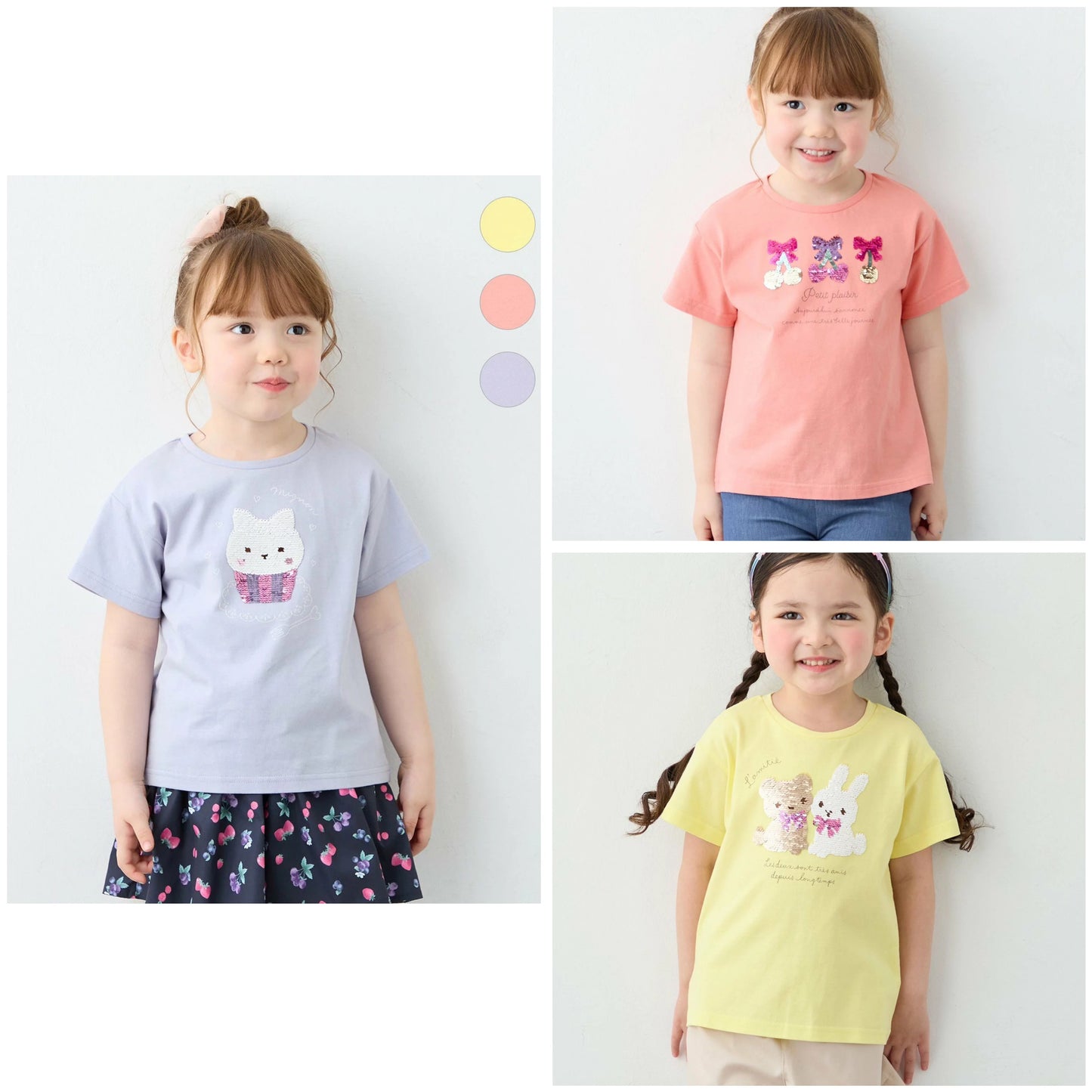 日本童裝 aF#a325 珠片印花上衣 100-150cm 女童款 夏季 TOPS