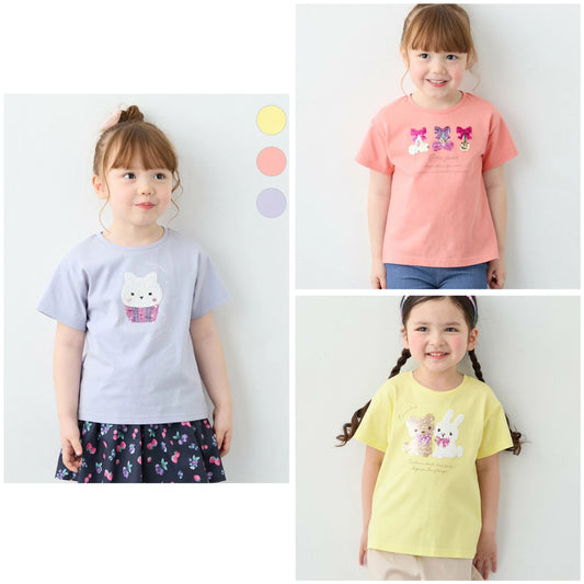 日本童裝 aF#a325 珠片印花上衣 100-150cm 女童款 夏季 TOPS