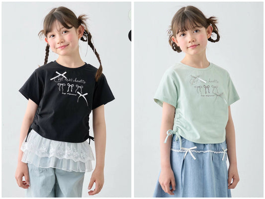 日本童裝 aF#a325 抽繩印花短上衣 110-160cm 女童款 夏季 TOPS