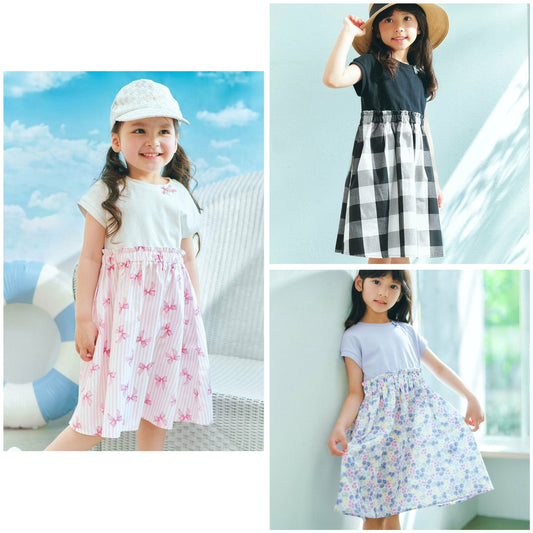 日本童裝 aF#a325 接觸冷感 拼接連身裙 90-150cm 女童款 夏季 DRESSES