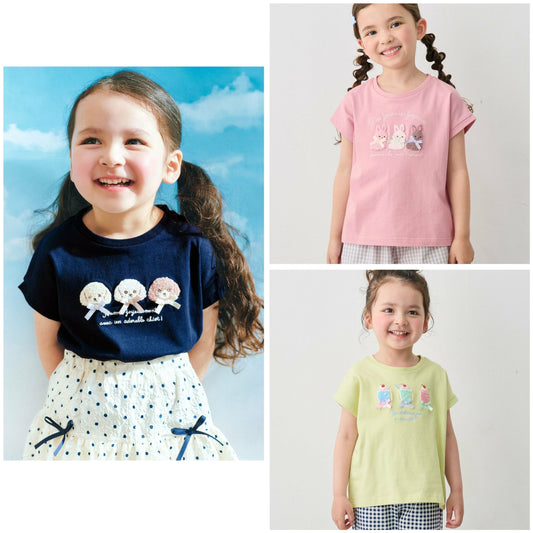 日本童裝 aF#a325 接觸冷感 毛毛印花上衣 90-150cm 女童款 夏季 TOPS