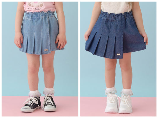 日本童裝 Ly# mine 牛仔百摺裙褲 100-150cm 女童款 PANTS
