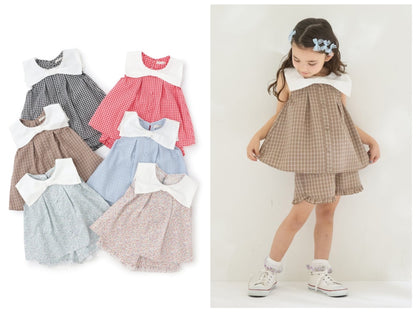 日本童裝 Ly# mine 蝴蝶結襯衫及荷葉邊短褲套裝 100-150cm 女童款 夏季 TOPS PANTS