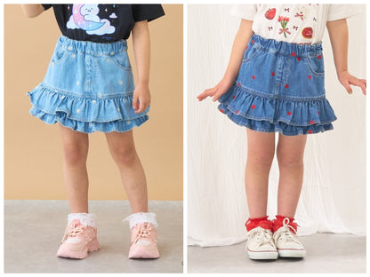 日本童裝 Ly# mine 刺繡花紋牛仔短裙 100-150cm 女童款 夏季 SKIRTS