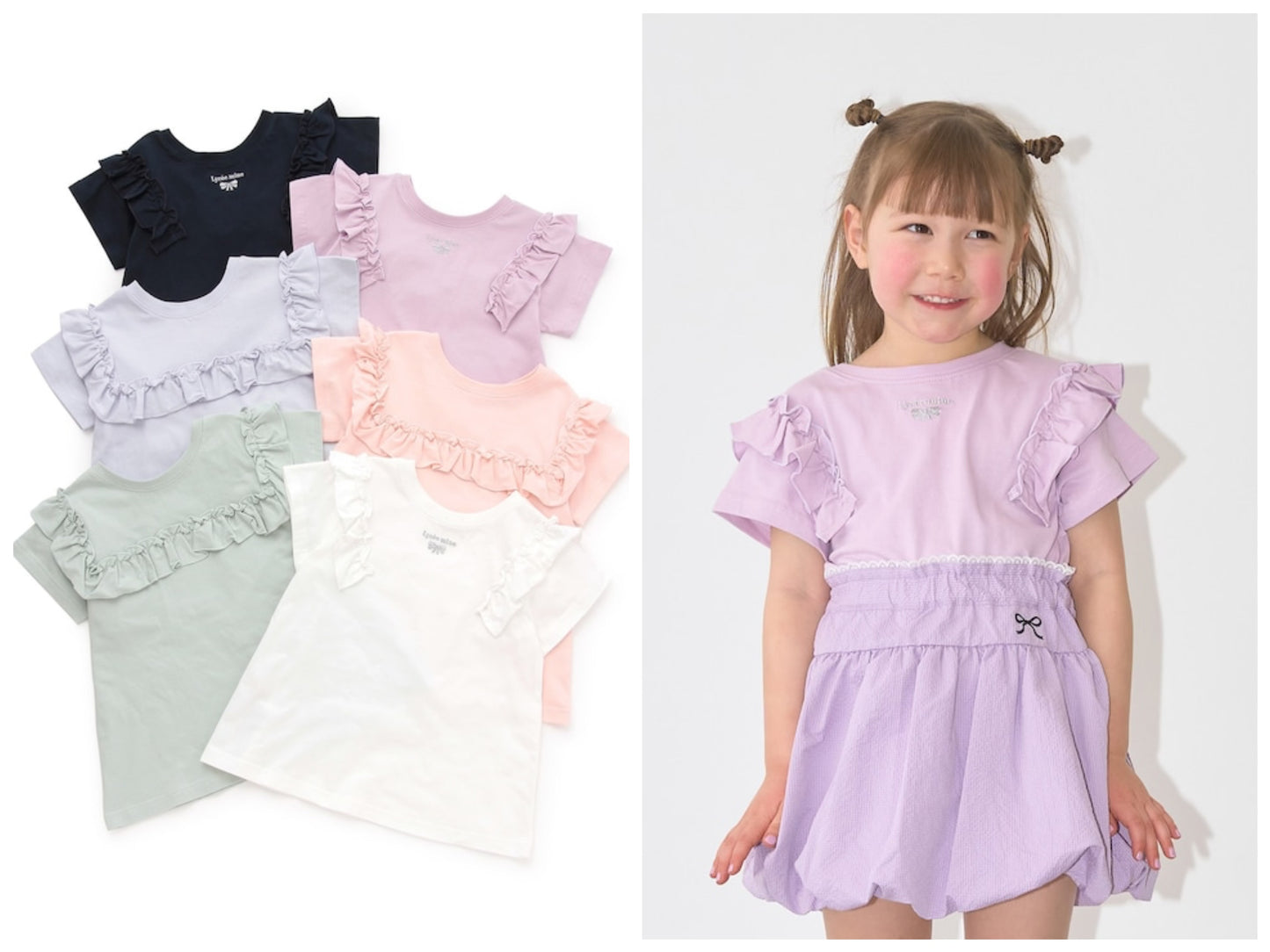 日本童裝 Ly# mine 防UV 吸水速乾 【棉100％不易變形】荷葉邊上衣 90-150cm 女童款 夏季 TOPS