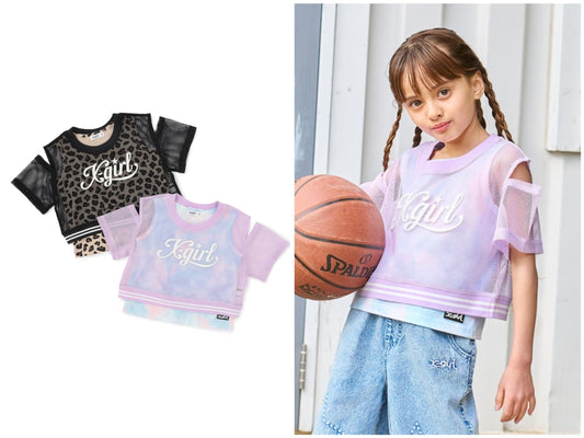 日本童裝 X-girl Stages 網眼露肩上衣＋背心套裝 90-140cm 女童款 夏季 TOPS