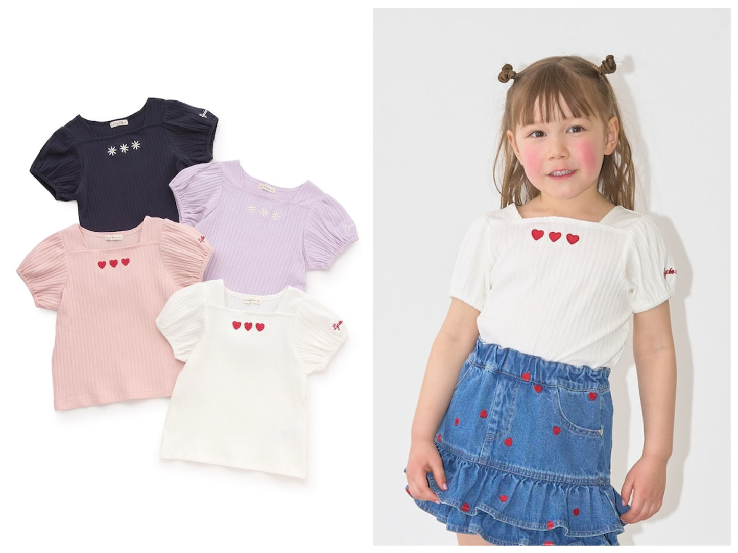 日本童裝 Ly# mine 方領泡泡袖刺繡上衣 100-150cm 女童款 夏季 TOPS