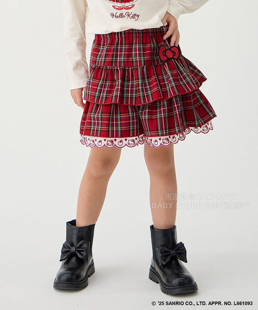 日本童裝 aF#a325 x sanrio Hello Kitty 格仔層層疊裙褲 110-150cm 女童款 秋季 PANTS 聖誕紅/新年紅 