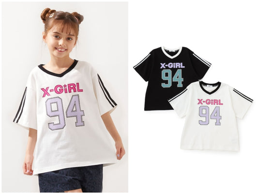 日本童裝 X-girl Stages 防UV V領短袖上衣 90-140cm 女童款 夏季 TOPS