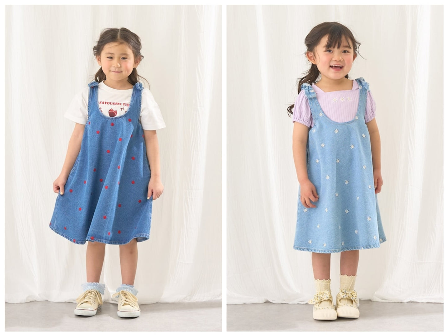 日本童裝 Ly# mine 刺繡圖案喇叭牛仔連身裙 100-150cm 女童款 夏季 DRESSES