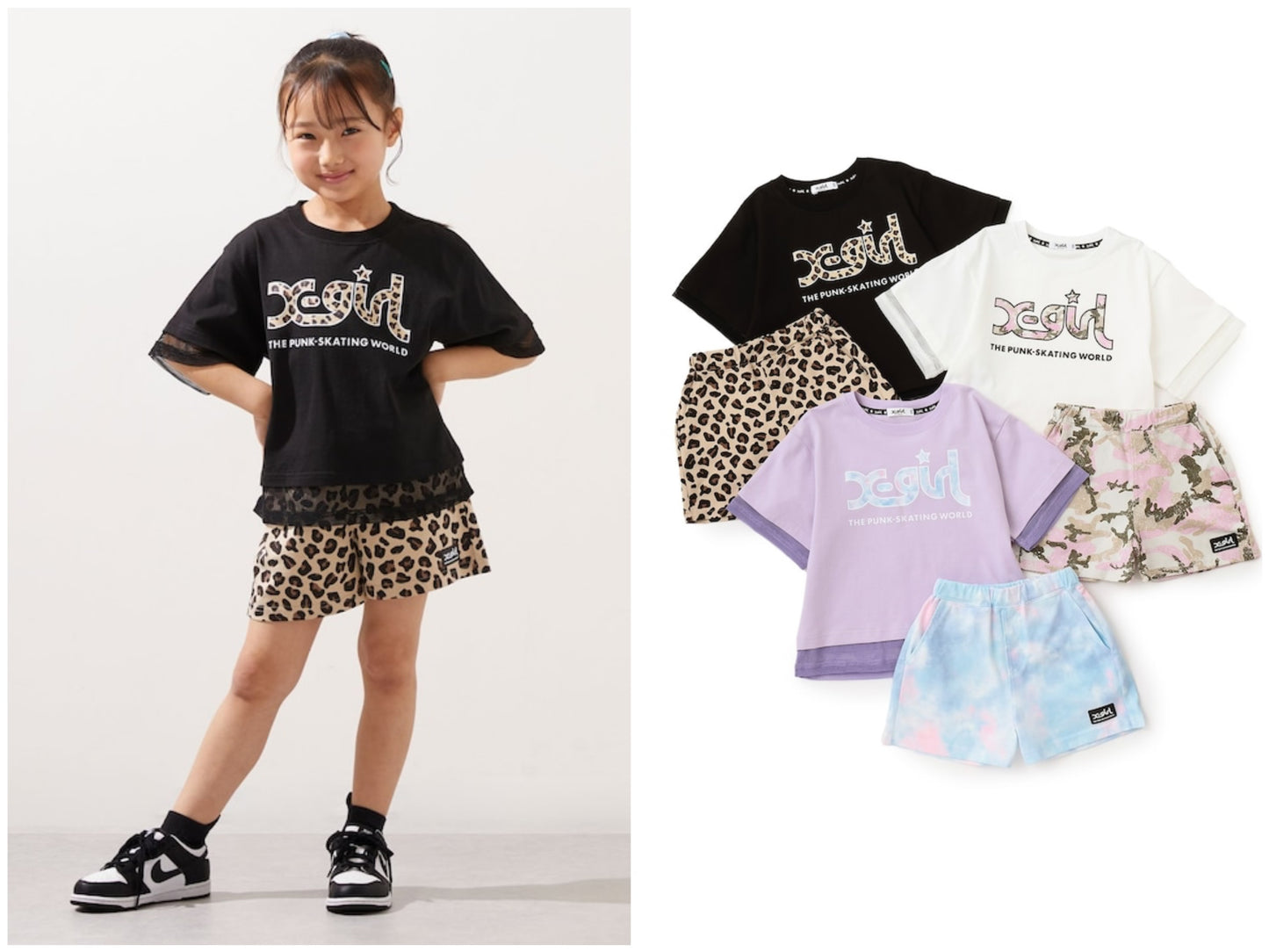 日本童裝 X-girl Stages 防UV 接觸冷感 網眼拼接上衣短褲套裝 80-140cm 女童款 夏季 TOPS PANTS