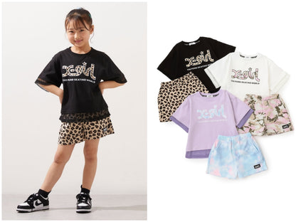 日本童裝 X-girl Stages 防UV 接觸冷感 網眼拼接上衣短褲套裝 80-140cm 女童款 夏季 TOPS PANTS