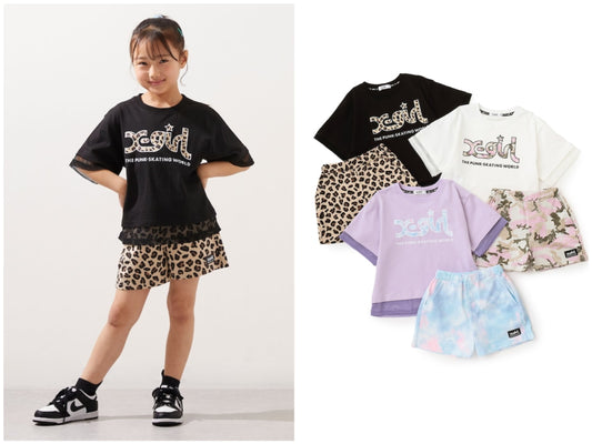 日本童裝 X-girl Stages 防UV 接觸冷感 網眼拼接上衣短褲套裝 80-140cm 女童款 夏季 TOPS PANTS