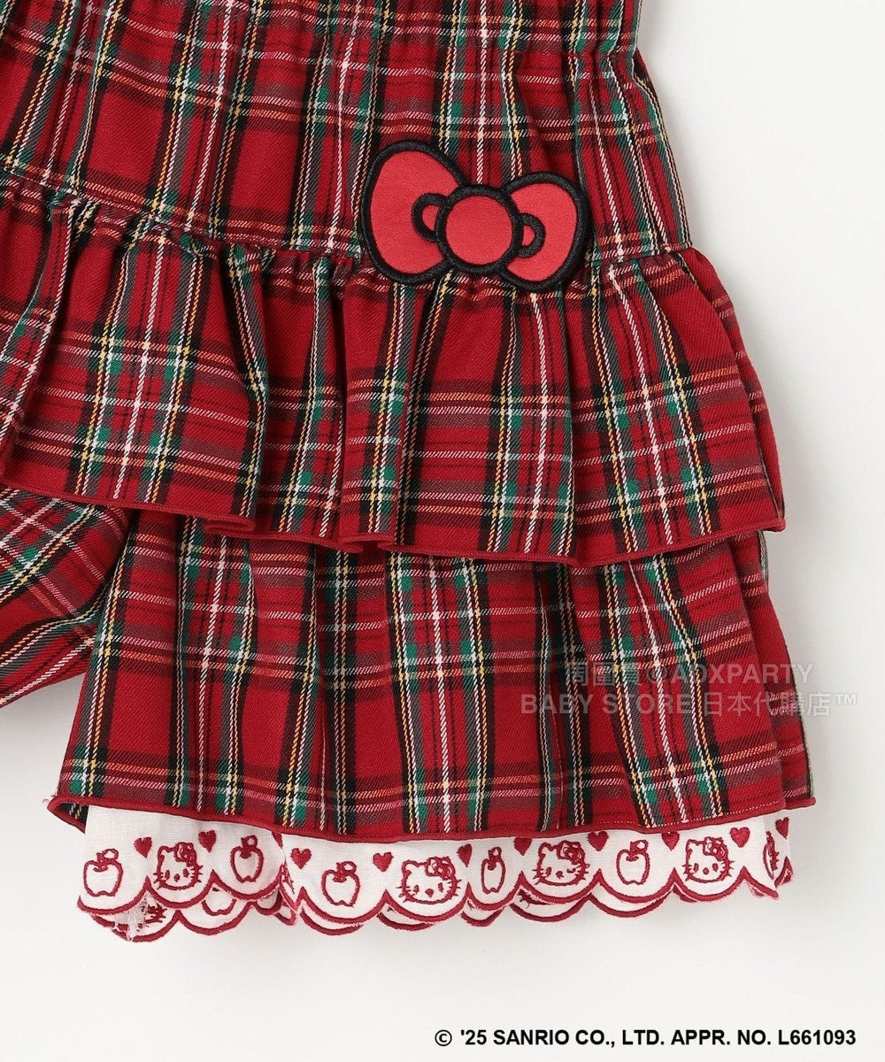 日本童裝 aF#a325 x sanrio Hello Kitty 格仔層層疊裙褲 110-150cm 女童款 秋季 PANTS 聖誕紅/新年紅 