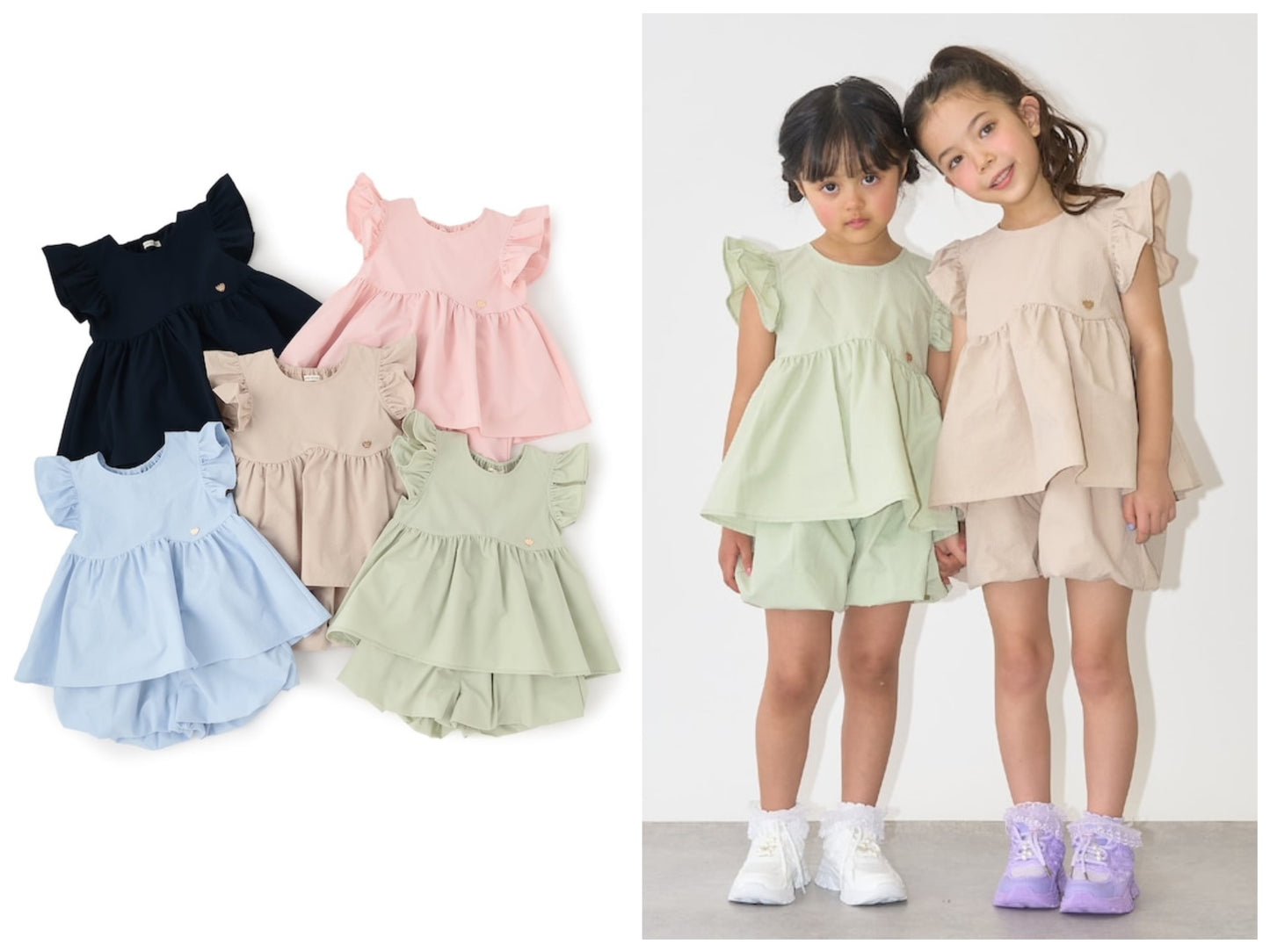 日本童裝 Ly# mine 浪波飛袖襯衫及泡泡短褲套裝 100-150cm 女童款 夏季 TOPS PANTS