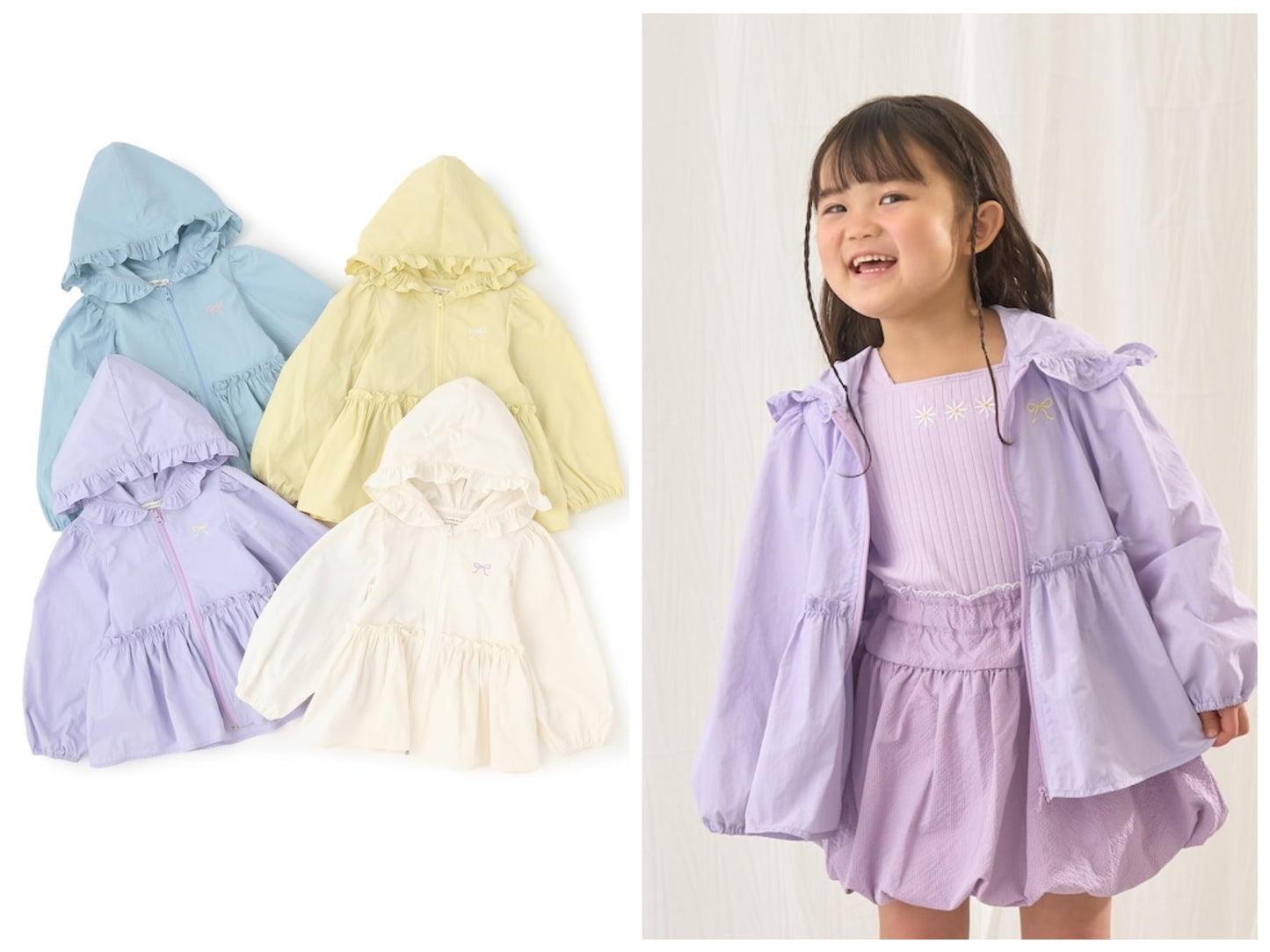 日本童裝 Ly# mine 防UV 荷葉邊拉鍊連帽外套 100-150cm 女童款 夏季 OUTERWEAR