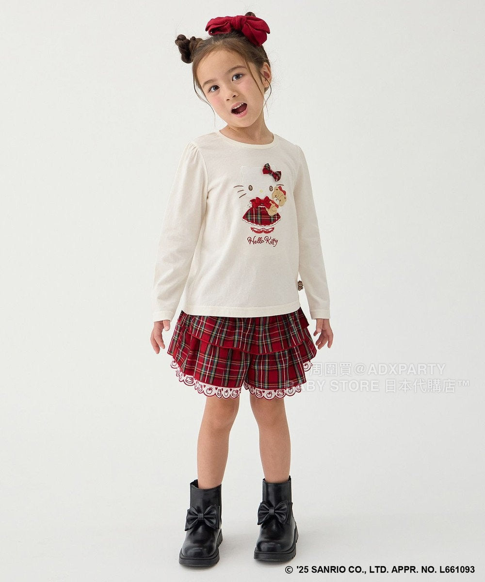 日本童裝 aF#a325 x sanrio Hello Kitty 格仔層層疊裙褲 110-150cm 女童款 秋季 PANTS 聖誕紅/新年紅 