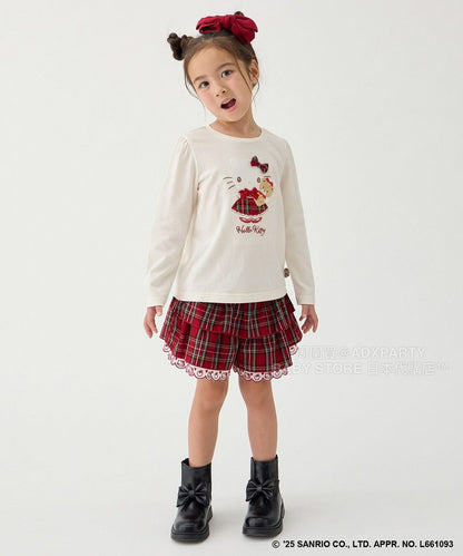 日本童裝 aF#a325 x sanrio Hello Kitty 格仔層層疊裙褲 110-150cm 女童款 秋季 PANTS 聖誕紅/新年紅 