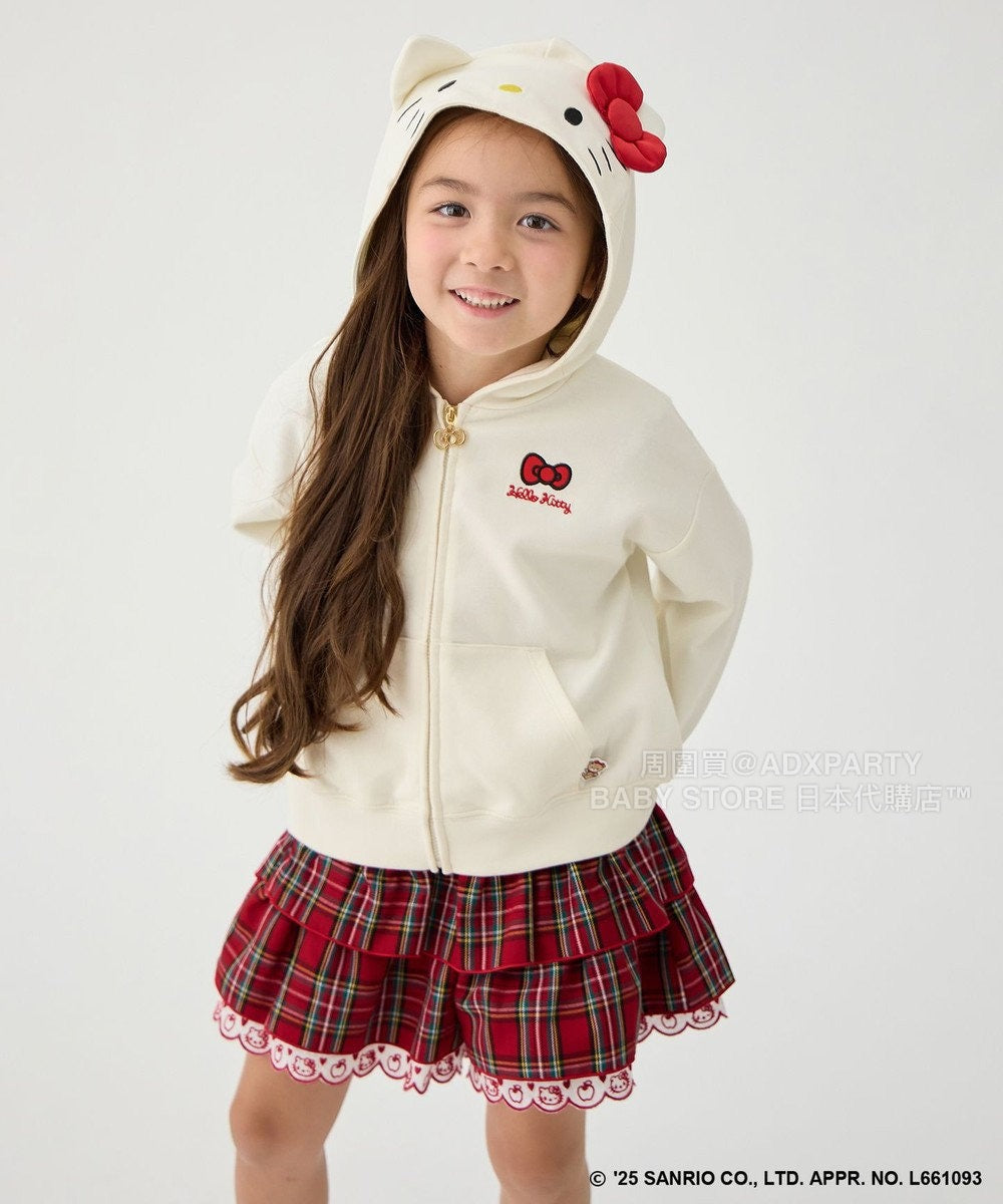 日本童裝 aF#a325 x sanrio Hello Kitty 格仔層層疊裙褲 110-150cm 女童款 秋季 PANTS 聖誕紅/新年紅 